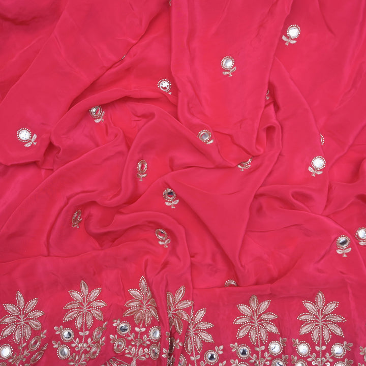 Magenta Crepe Fabric with Zari & Mirrorwork Embroidery