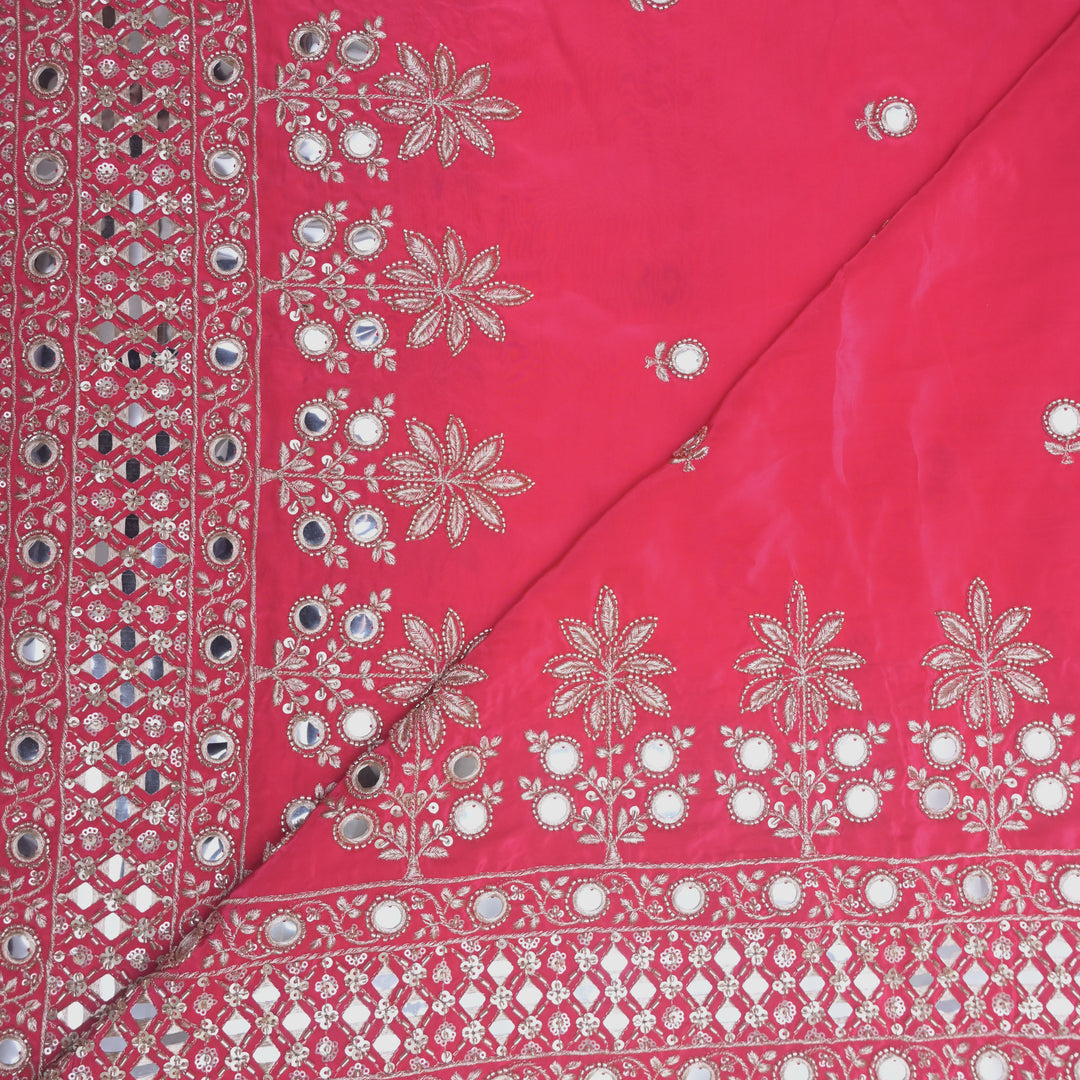 Magenta Crepe Fabric with Zari & Mirrorwork Embroidery