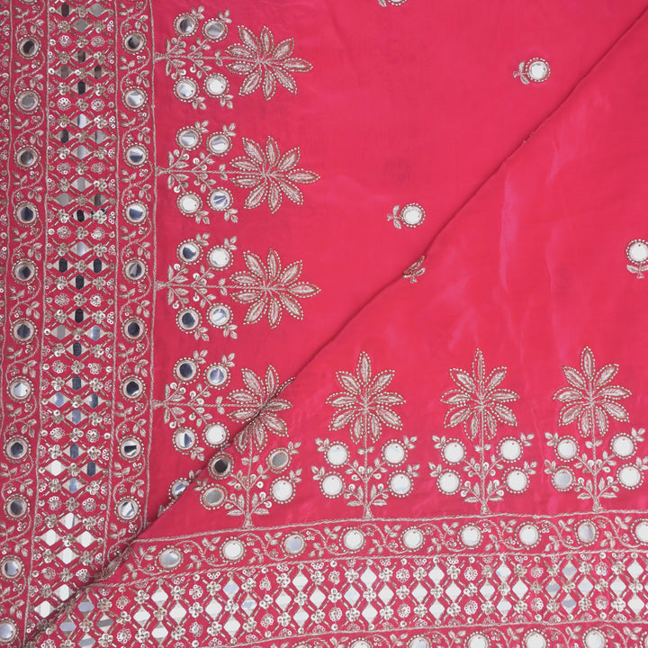 Magenta Crepe Fabric with Zari & Mirrorwork Embroidery