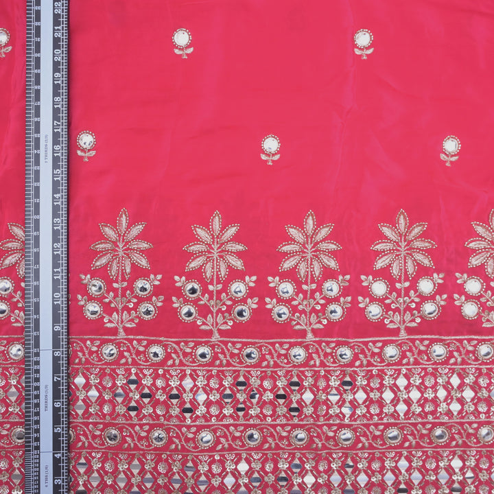 Magenta Crepe Fabric with Zari & Mirrorwork Embroidery