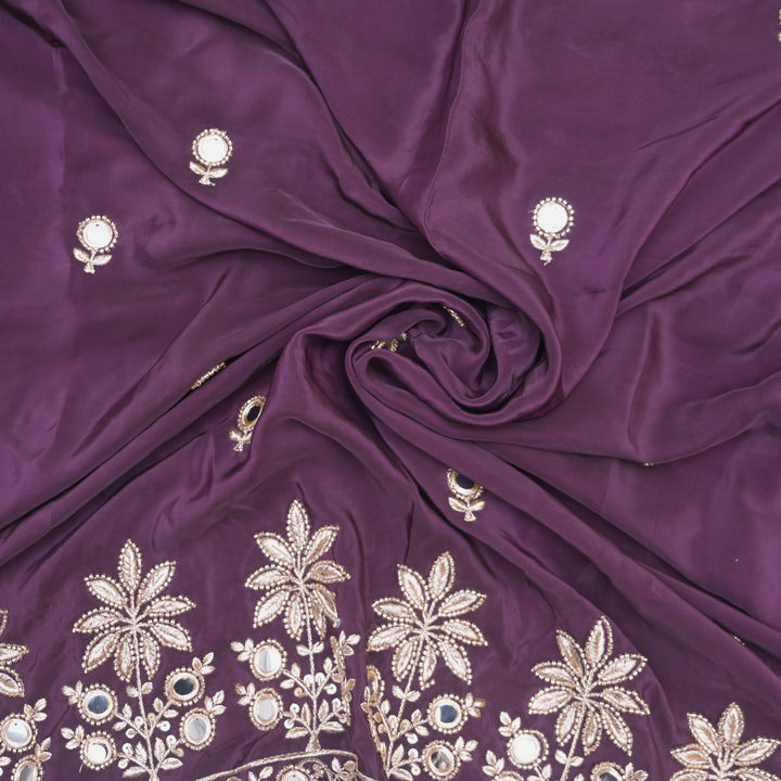 Purple Crepe Fabric with Zari & Mirrorwork Embroidery