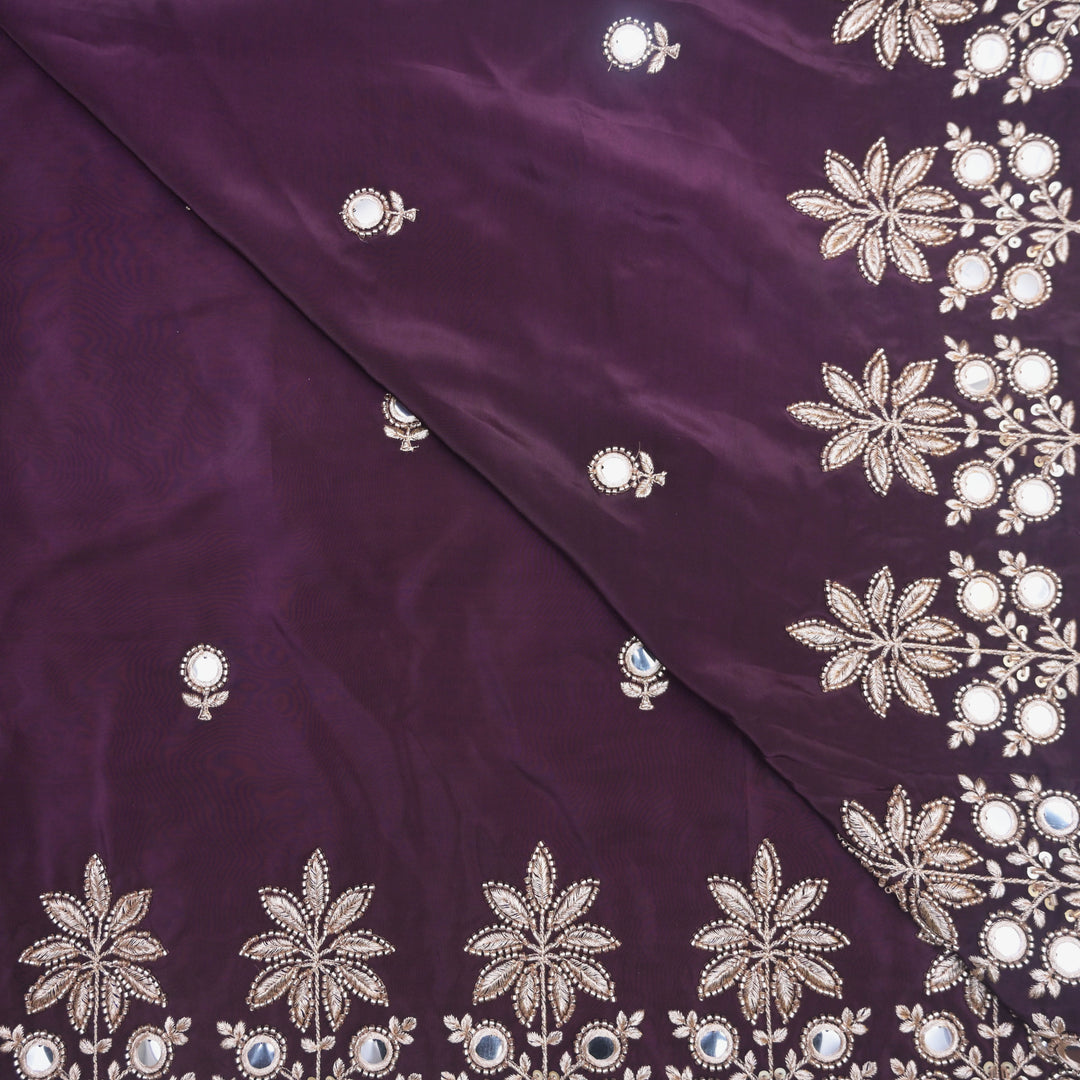 Purple Crepe Fabric with Zari & Mirrorwork Embroidery