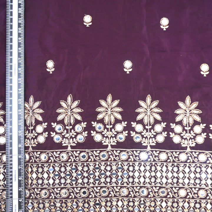 Purple Crepe Fabric with Zari & Mirrorwork Embroidery