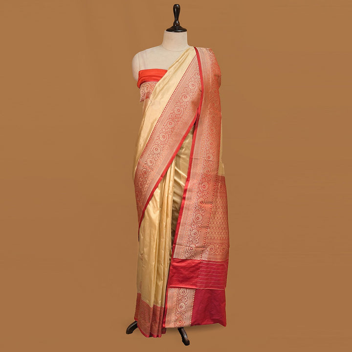 Brandy & Red Colour Pure Banarasi Silk Saree