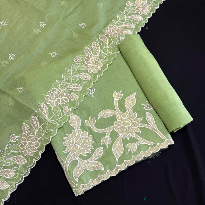 Pure Mal Chanderi Unstitched Suit with Elegant Applique Work ASJ018-A