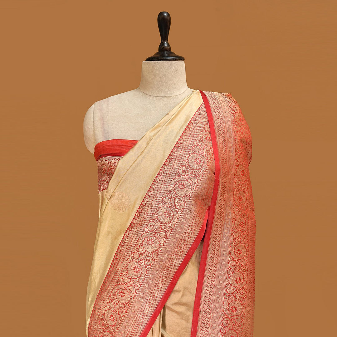 Brandy & Red Colour Pure Banarasi Silk Saree